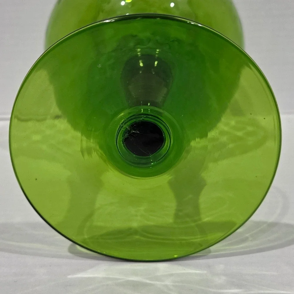Vintage Green Glass Brandy Snifter Vase Mid Century Modern Oversized 10.5 inch